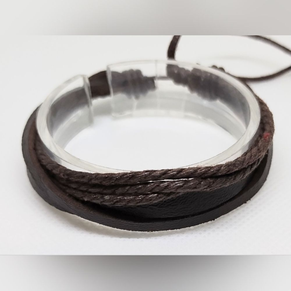 Men's bracelet leather braided layered brown new‎ e74